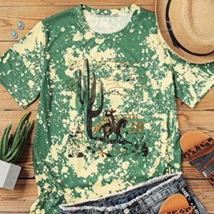 Green Bleached Country Western Graphic T-Shirt